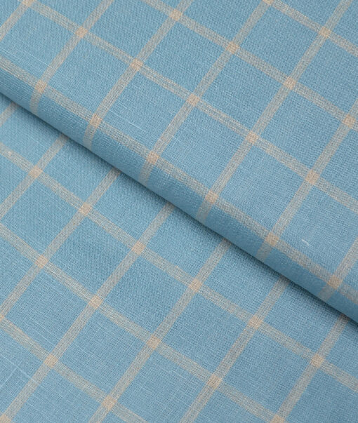 Linen Club 60 LEA European Linen Checks Shirting Fabric (Fountain Blue)