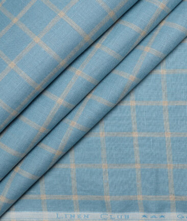 Linen Club 60 LEA European Linen Checks Shirting Fabric (Fountain Blue)