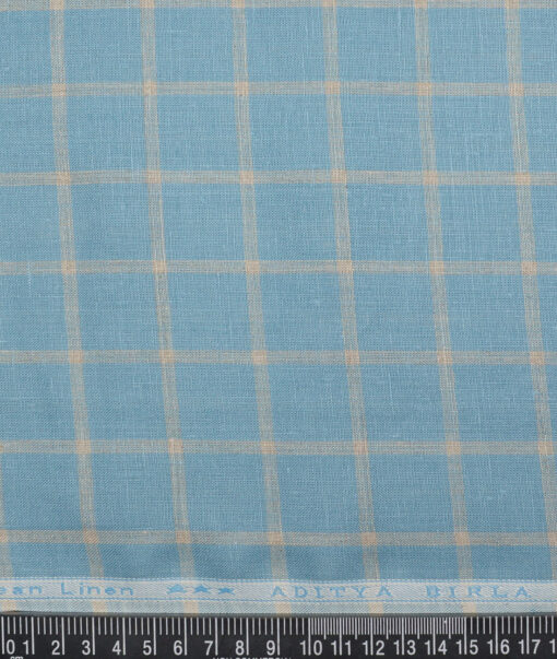 Linen Club 60 LEA European Linen Checks Shirting Fabric (Fountain Blue)