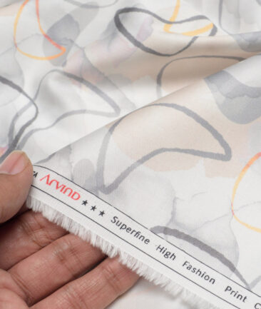 Arvind  Superfine Cotton Printed Shirting Fabric (White & Grey)