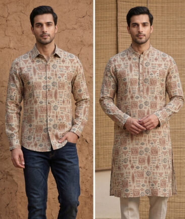 Burgoyne  Irish Linen Printed Shirting Fabric (Beige) - Image 2