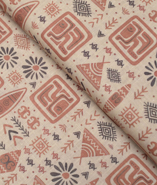 Burgoyne  Irish Linen Printed Shirting Fabric (Beige)
