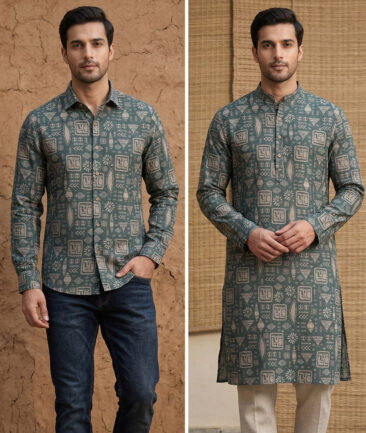 Burgoyne  Irish Linen Printed Shirting Fabric (Green) - Image 2