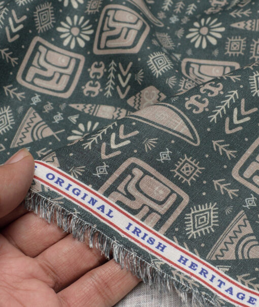 Burgoyne  Irish Linen Printed Shirting Fabric (Green)