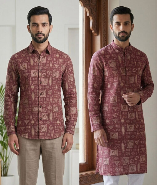 Burgoyne  Irish Linen Printed Shirting Fabric (Maroon) - Image 2
