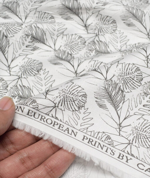 Cadini Italy  Premium Cotton Printed Shirting Fabric (White & Black)