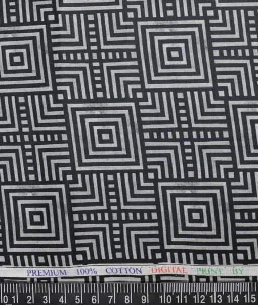 Cadini Italy  Premium Cotton Printed Shirting Fabric (Black & Grey)