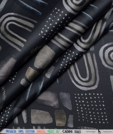Cadini Italy  Premium Cotton Printed Shirting Fabric (Dark Navy Blue)
