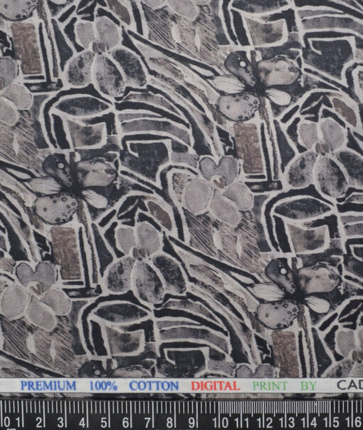 Cadini Italy  Premium Cotton Printed Shirting Fabric (Grey)