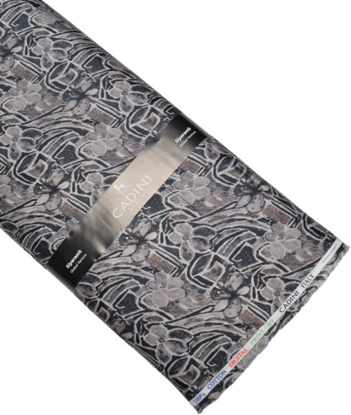 Cadini Italy  Premium Cotton Printed Shirting Fabric (Grey)