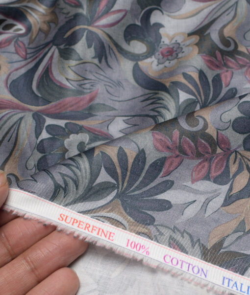 Canetti Italy  Superfine Cotton Printed Shirting Fabric (Grey)