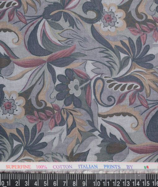 Canetti Italy  Superfine Cotton Printed Shirting Fabric (Grey)