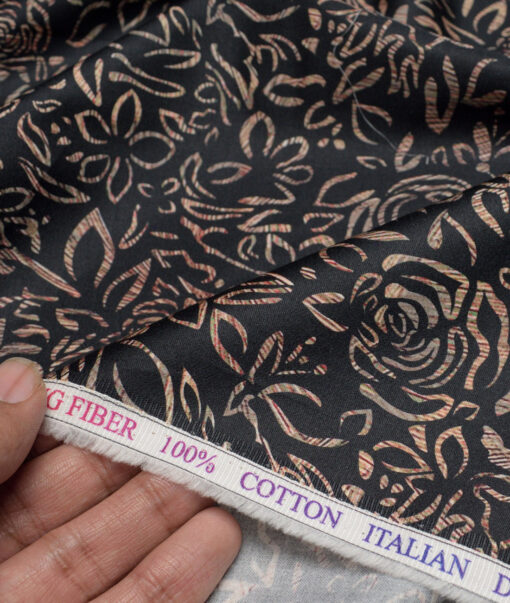Cavalero Italy  Superfine Cotton Printed Shirting Fabric (Black & Brown)