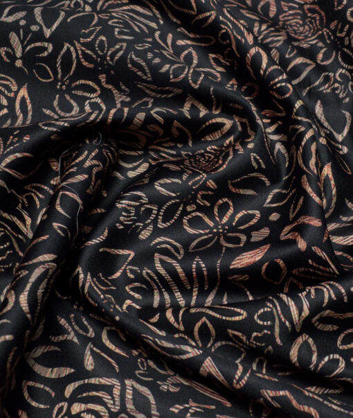 Cavalero Italy  Superfine Cotton Printed Shirting Fabric (Black & Brown)