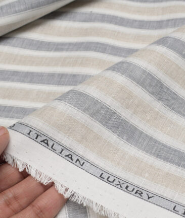 Leggiuno italy 60 LEA Italian Linen Striped Shirting Fabric (Natural Beige & Grey)
