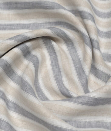 Leggiuno italy 60 LEA Italian Linen Striped Shirting Fabric (Natural Beige & Grey)