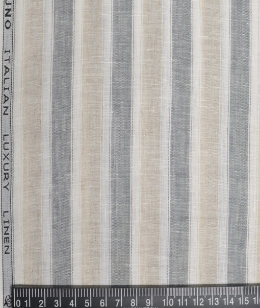 Leggiuno italy 60 LEA Italian Linen Striped Shirting Fabric (Natural Beige & Grey)