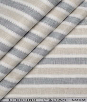 Leggiuno italy 60 LEA Italian Linen Striped Shirting Fabric (Natural Beige & Grey)
