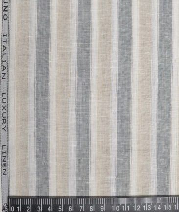 Leggiuno italy 60 LEA Italian Linen Striped Shirting Fabric (Natural Beige & Grey)