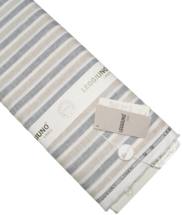 Leggiuno italy 60 LEA Italian Linen Striped Shirting Fabric (Natural Beige & Grey)