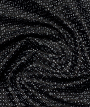 Monza  Luxury Cotton Printed Shirting Fabric (Black & Grey)