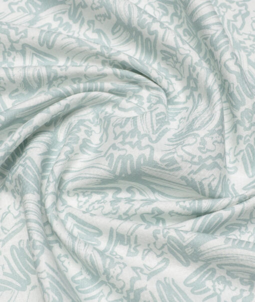 Monza  Luxury Cotton Printed Shirting Fabric (White & Green)