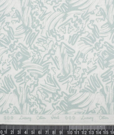 Monza  Luxury Cotton Printed Shirting Fabric (White & Green)