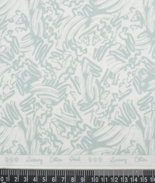 Monza  Luxury Cotton Printed Shirting Fabric (White & Green)