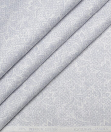Monza  Luxury Cotton Printed Shirting Fabric (White & Grey)