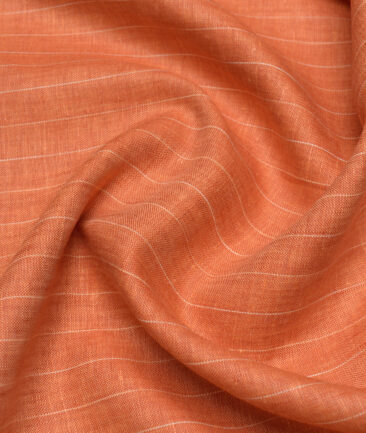 Siyaram's 60 LEA European Linen Striped Shirting Fabric (Blazer Orange)