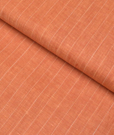 Siyaram's 60 LEA European Linen Striped Shirting Fabric (Blazer Orange)