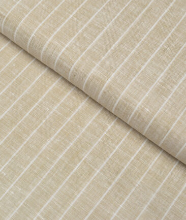 Siyaram's 60 LEA Pure Linen Striped Shirting Fabric (Natural Beige)