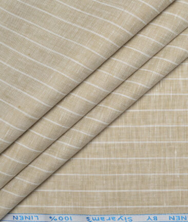 Siyaram's 60 LEA Pure Linen Striped Shirting Fabric (Natural Beige)