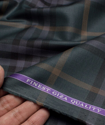 Soktas  Giza Cotton Checks Shirting Fabric (Dark Green)