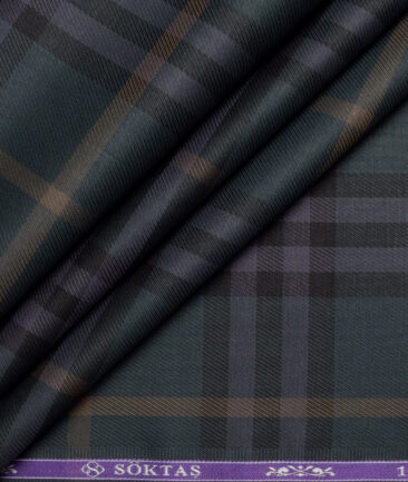 Soktas  Giza Cotton Checks Shirting Fabric (Dark Green)