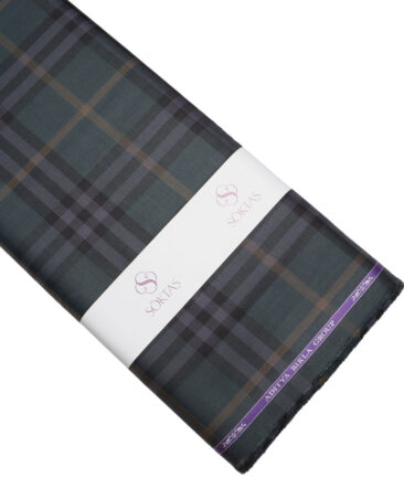 Soktas  Giza Cotton Checks Shirting Fabric (Dark Green)