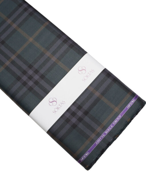 Soktas  Giza Cotton Checks Shirting Fabric (Dark Green)