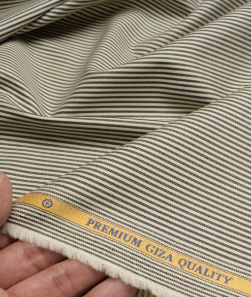 Soktas  Giza Cotton Striped Shirting Fabric (Cream & Black)