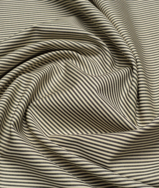 Soktas  Giza Cotton Striped Shirting Fabric (Cream & Black)
