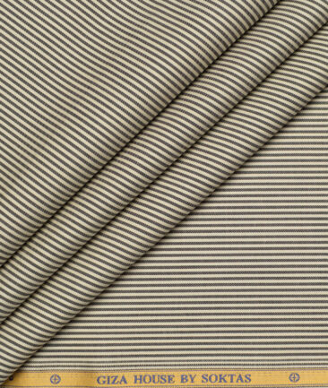 Soktas  Giza Cotton Striped Shirting Fabric (Cream & Black)