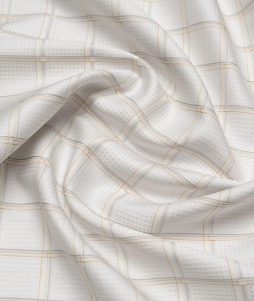 Soktas  Giza Cotton Checks Shirting Fabric (Light Grey )