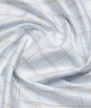 Soktas  Giza Cotton Checks Shirting Fabric (Sky Blue )