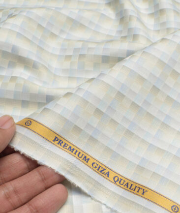 Soktas  Giza Cotton Self Design Shirting Fabric (White & Cream)