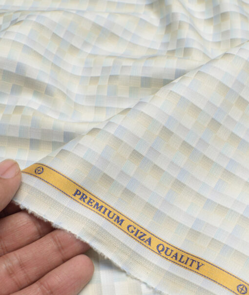 Soktas  Giza Cotton Self Design Shirting Fabric (White & Cream)