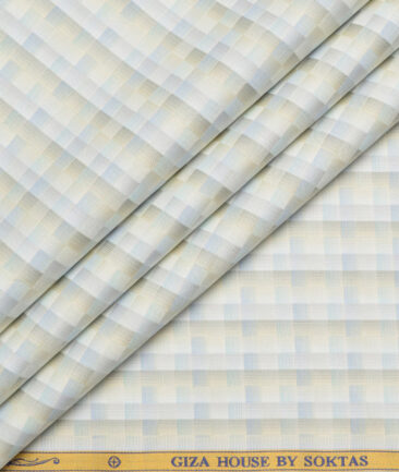 Soktas  Giza Cotton Self Design Shirting Fabric (White & Cream)
