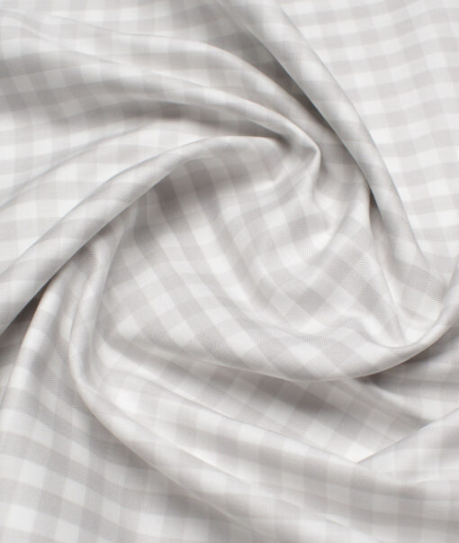 Soktas  Giza Cotton Checks Shirting Fabric (White & Grey)