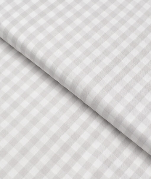 Soktas  Giza Cotton Checks Shirting Fabric (White & Grey)