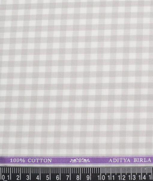 Soktas  Giza Cotton Checks Shirting Fabric (White & Grey)