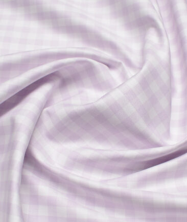 Soktas  Giza Cotton Checks Shirting Fabric (White & Purple)