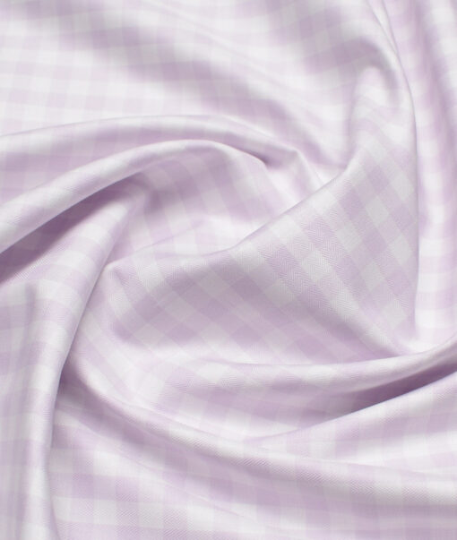 Soktas  Giza Cotton Checks Shirting Fabric (White & Purple)